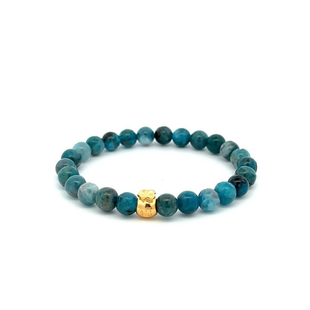 18K Gold Money Bag Apatite Gemstones 6mm Lucky Charm Elastic Bracelet